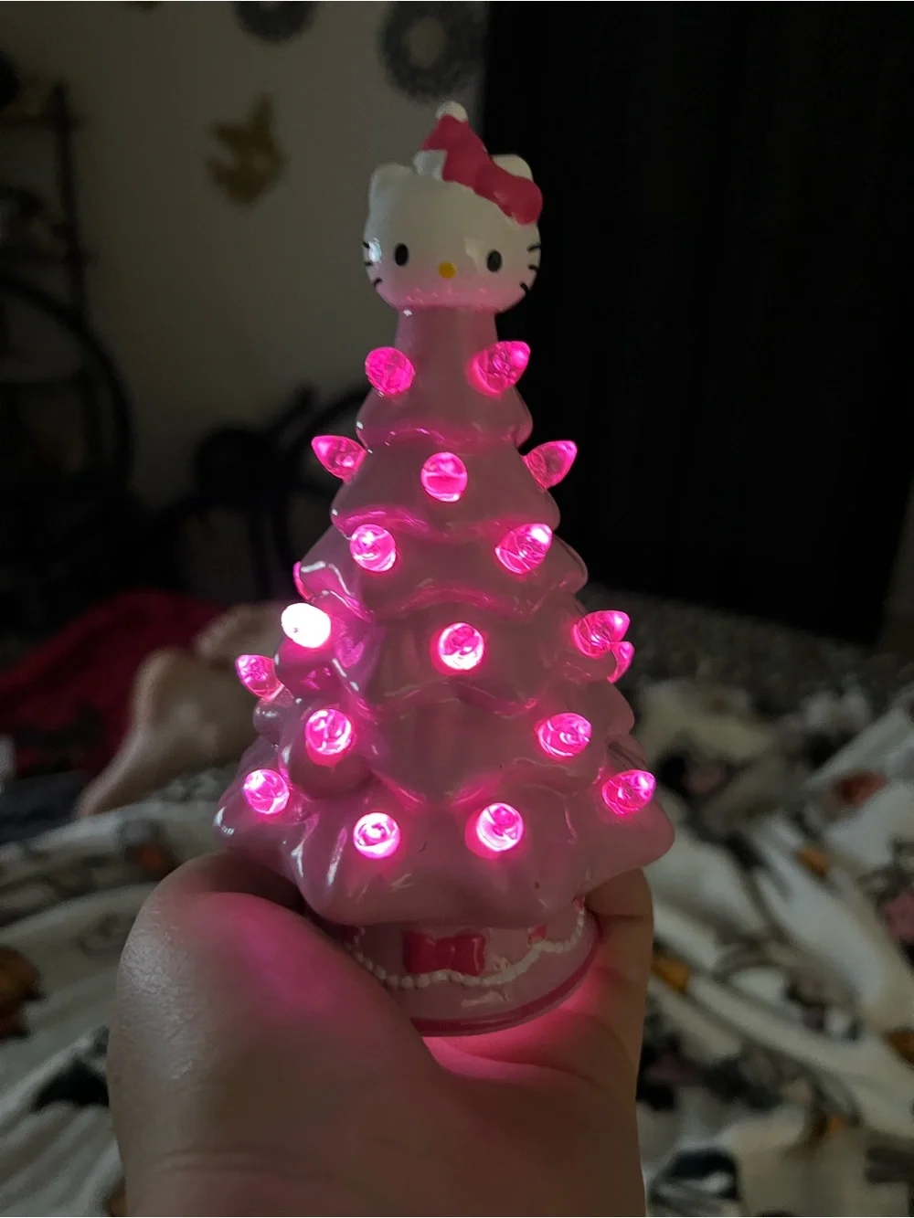 Hello Kitty Mini Ceramic Christmas Tree with Pink Lights
